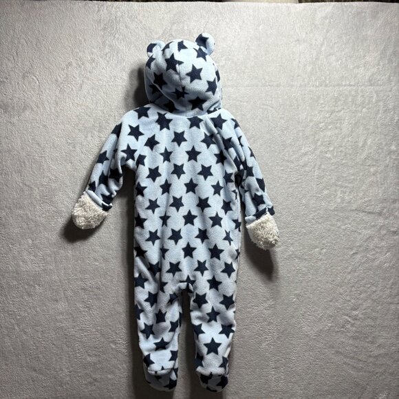 Old Navy Boys Fleece Blue Star Teddy Bear Hooded Footie Bunting 6-12 Month - Picture 8 of 9